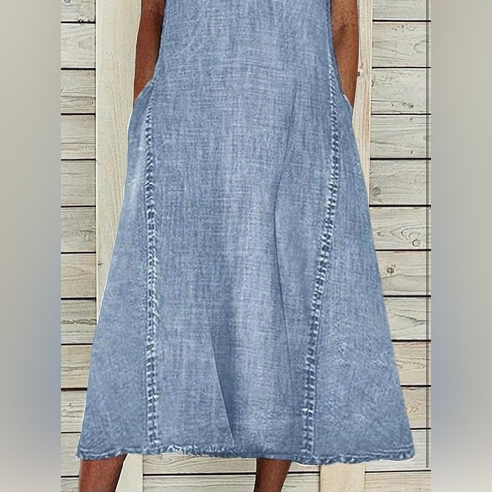 #38. Sleeveless Denim Midi Dress Jean Jumper A Line Tunic Sundress Western Long - Picture 4 of 9